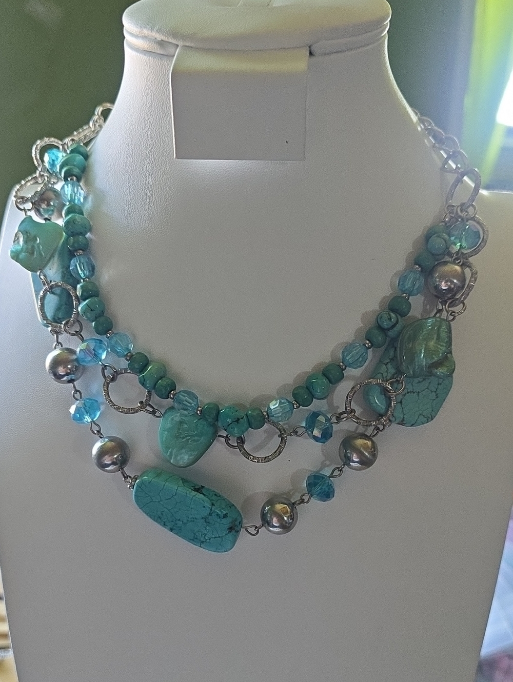 Turquoise Multi-Strand Stone & Bead Necklace - Women Jewelry